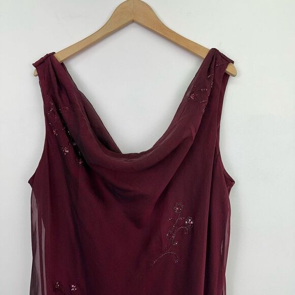 Alex Evenings Women’s Plus Size Burgundy Maroon Drape Beaded High Low Hem Dress - Picture 5 of 16